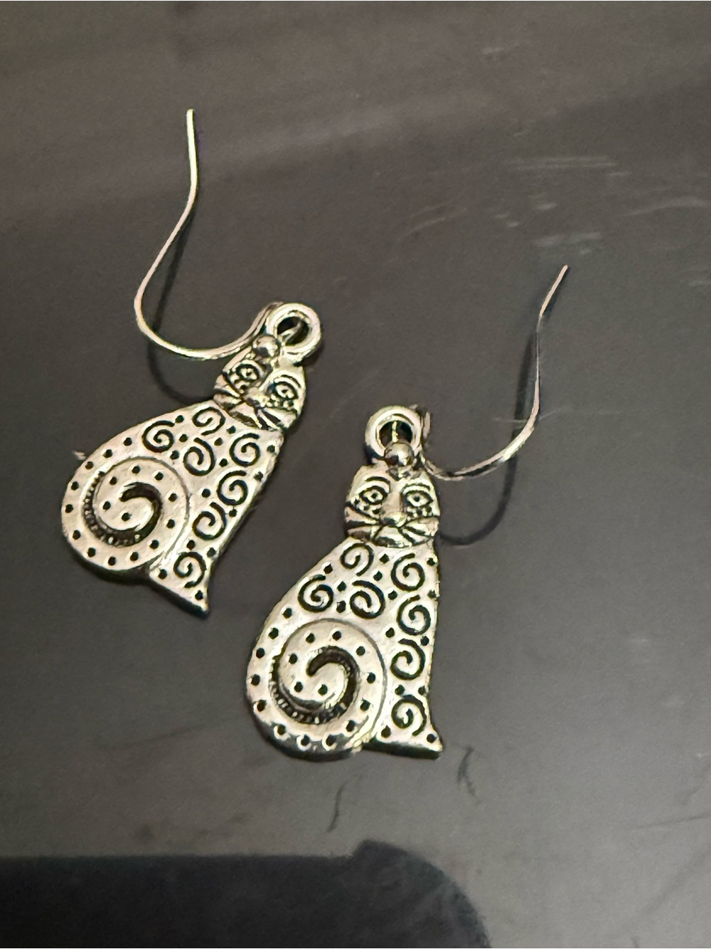 Silver Cat Swirl Dangle Earrings - Women Jewelry